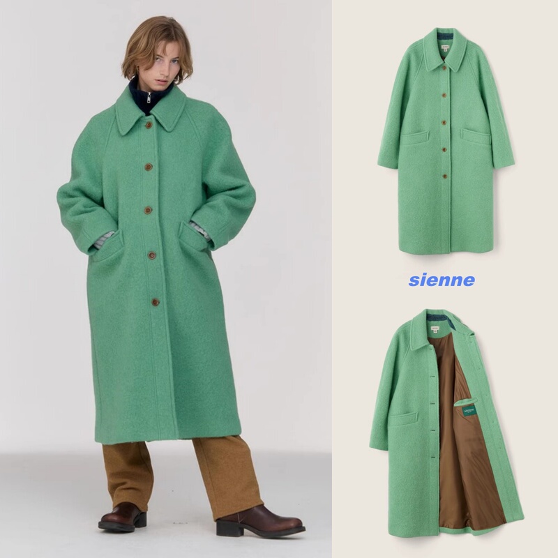 Korean Genuine Sienne Long Style Elegant Wool Coat Single-Breasted Woolen Lapel Alpaca Wool Warm Coat for Women