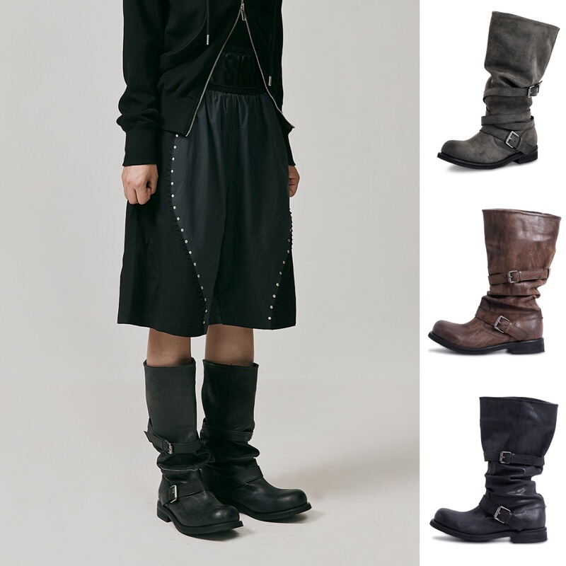 Korean Authentic Negativethree Boots, Zhang Yuanying's Same Style, Slouchy Boots Nt3, Distressed Belt Buckle Riding Boots for Women