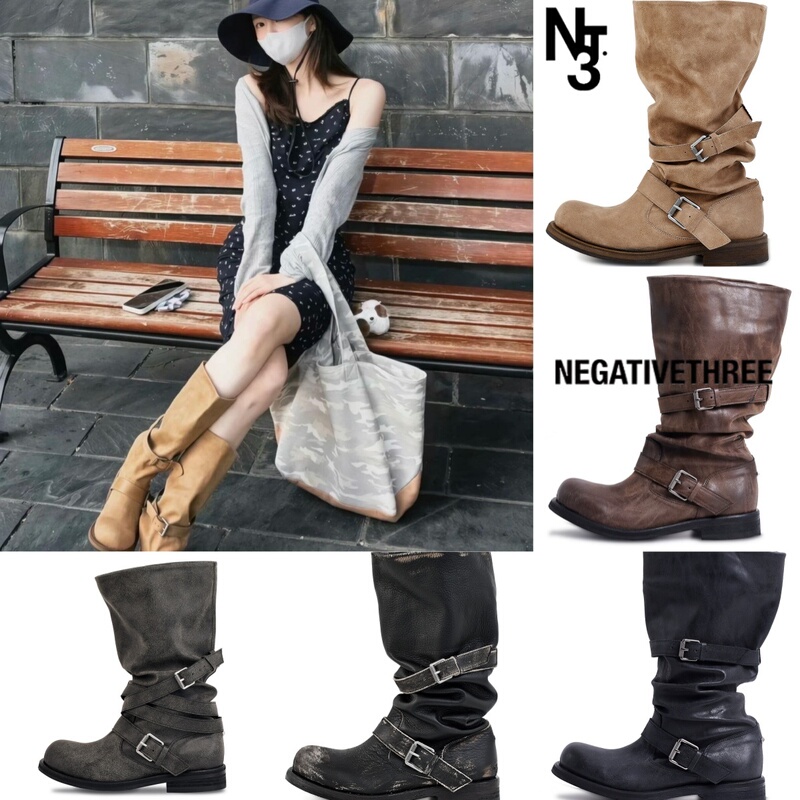 Korean Authentic Negativethree Boots, Zhang Yuanying's Same Style, Slouchy Boots Nt3, Distressed Belt Buckle Riding Boots for Women Korean Authentic Negativethree Boots, Zhang Yuanying's Same Style, Slouchy Boots Nt3, Distressed Belt Buckle Riding Boots for Women