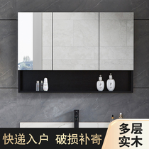 Solid wood bathroom mirror cabinet Wall-mounted bathroom vanity mirror with shelf Integrated bathroom locker Wall-mounted
