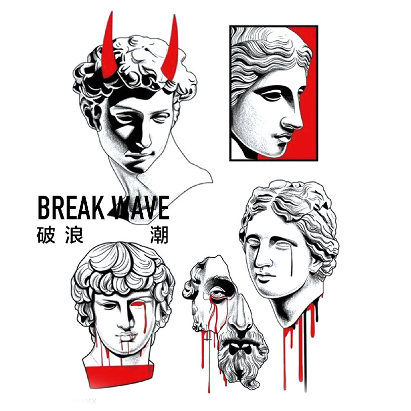 Break the tide original tattoo stickers dark devil plaster figure set Men and women ins wind oldschool street set