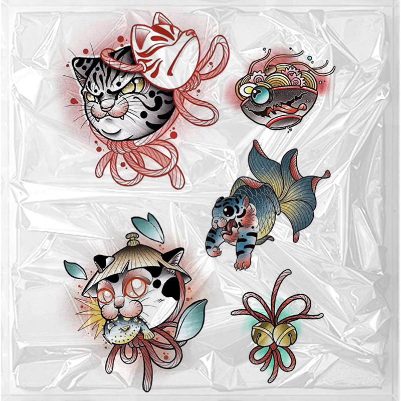 Breaking tide ordinary tattoo stickers Japanese-style small picture mosaic arm ins wind Ukiyo-e wind waterproof Dharma fox face