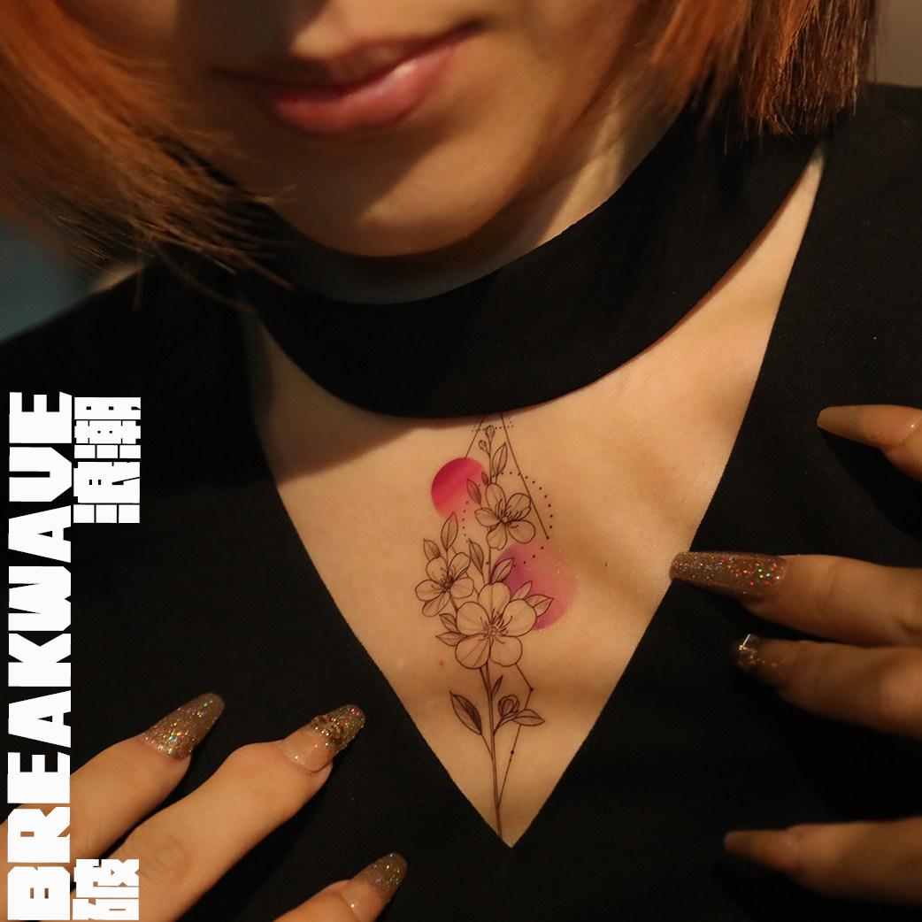 Wave tide ordinary tattoo tattoo beauty sensory flower in wind girl geometric waterproof hot sister
