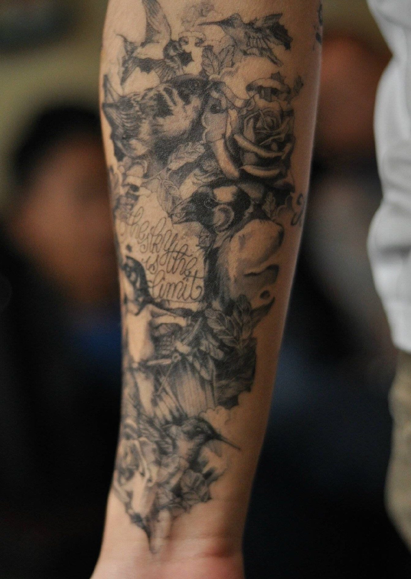 Breaking wave original tattooed with waterproof flower arms big picture tattooed green bird rose