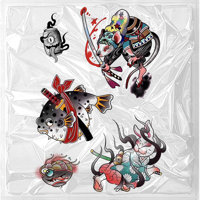 Breaking tide ordinary tattoo stickers Japanese style ukiyo-e mouse ins wind parquet arm monster set waterproof