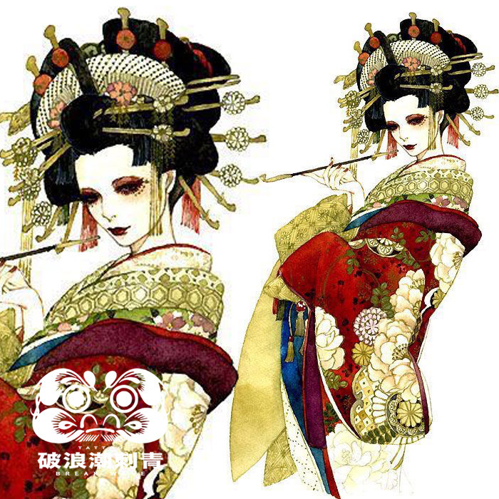 Breaking wave tattoo stickers geisha Japanese flower arm Ukiyo-e kimono oiran super cool super white ins net red lasting