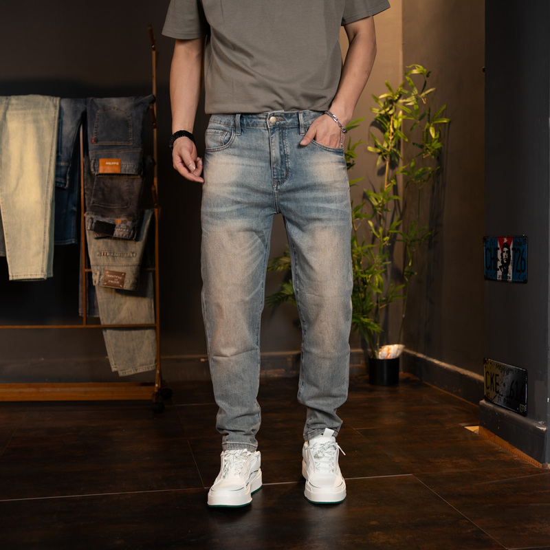 2025 Summer Thin Denim Jeans for Men, Straight Leg, Slightly Tapered, Slim Fit, Men's Pants, Summer Style, Distressed Vintage Yellow Mud Color