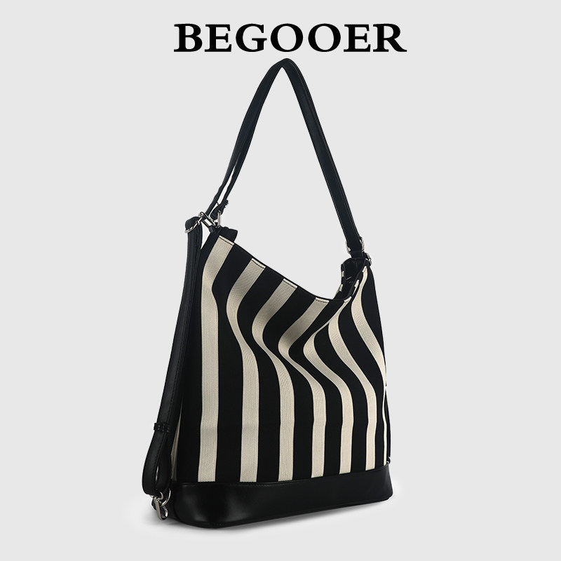 BEGOOER Lazy Stripe Tote Bag for Women, Niche Design Multifunctional Backpack, Large Capacity Commuter Shoulder Bag - Thumbnail 2
