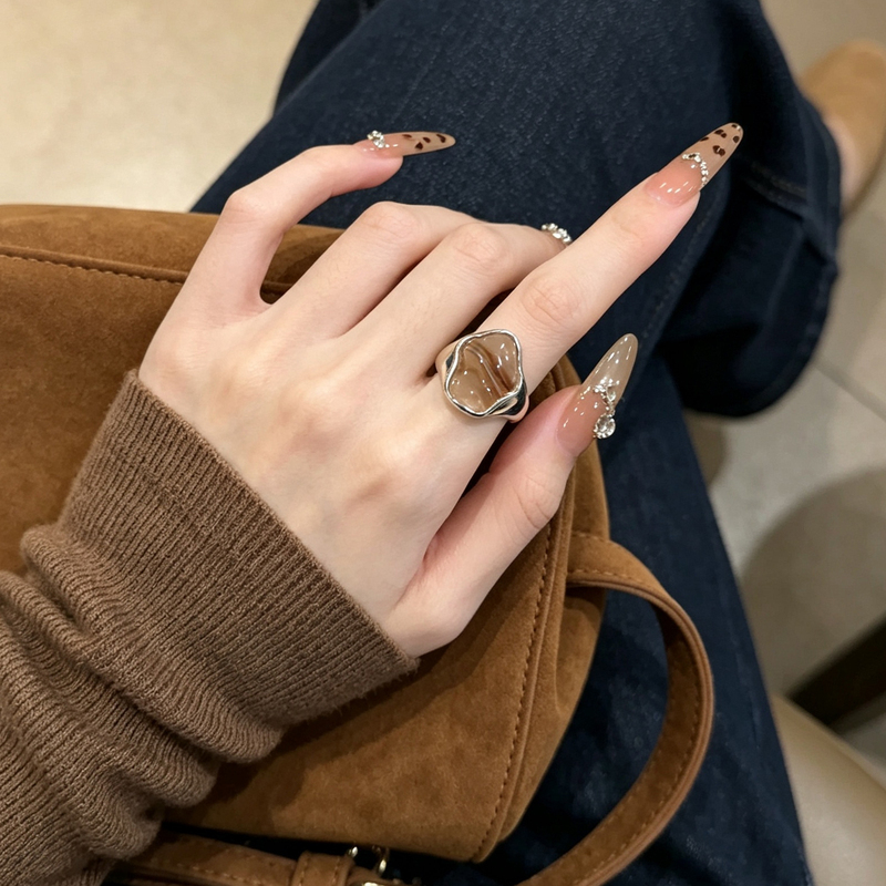 The Autumn and Winter Vibes Are Full of Atmosphere! Korean-Style Minimalist Retro Irregular-Shaped Stone Niche Stackable Open Ring for the Index Finger The Autumn and Winter Vibes Are Full of Atmosphere! Korean-Style Minimalist Retro Irregular-Shaped Stone Niche Stackable Open Ring for the Index Finger