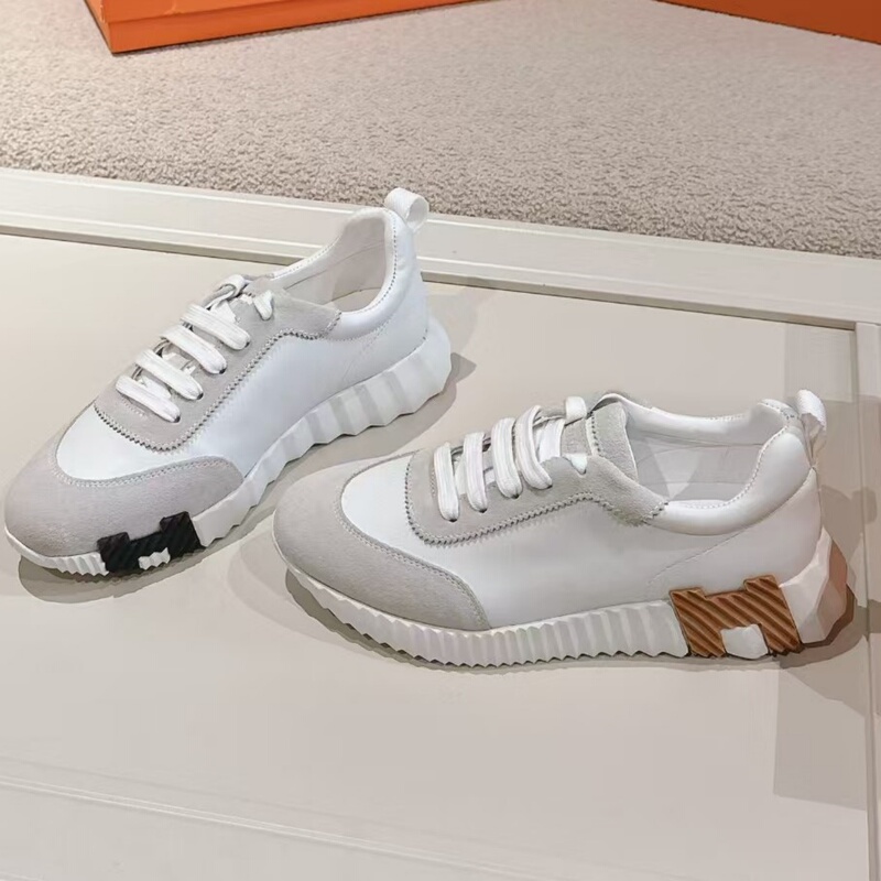 High-End Luxury H Brand Genuine Leather Men's Sneakers, Celebrity Style Lace-Up White Shoes, Breathable Running Shoes, Couple Casual Shoes