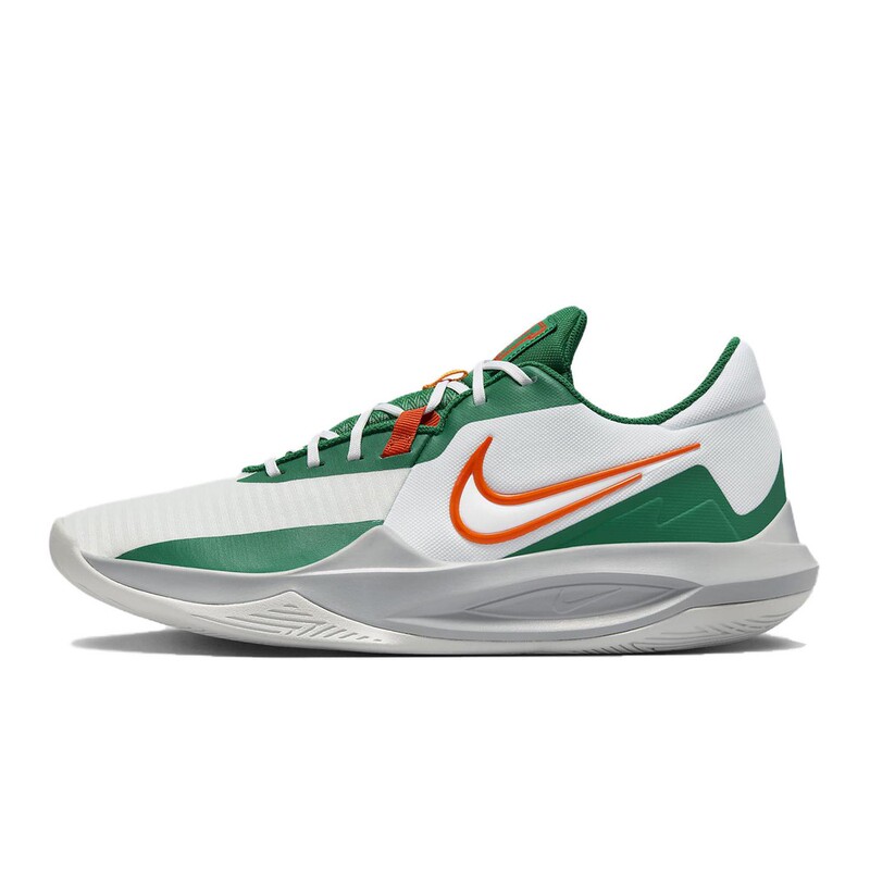 Nike Precision 6 Round-Toe Lace-Up Wear-Resistant Low-Top Basketball Shoes for Men and Women in White, Green, and Orange
