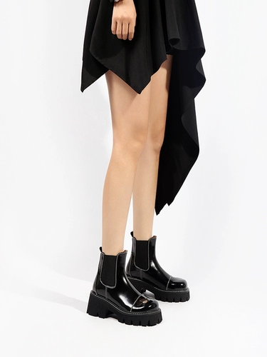 Джадироуз весна новая круглая головка толстая нижняя водонепроницаемая платформа густой платформы и сапоги «Челси» над белой линией европейской и американской короткой ботинки Женщины