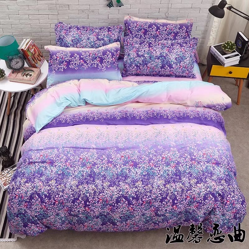 Hoa oải hương tím bột giường đặt bốn tờ quilt cover nhỏ hoa sinh viên phòng ngủ ba mảnh thiết lập 1,5 giường bộ chăn ga gối