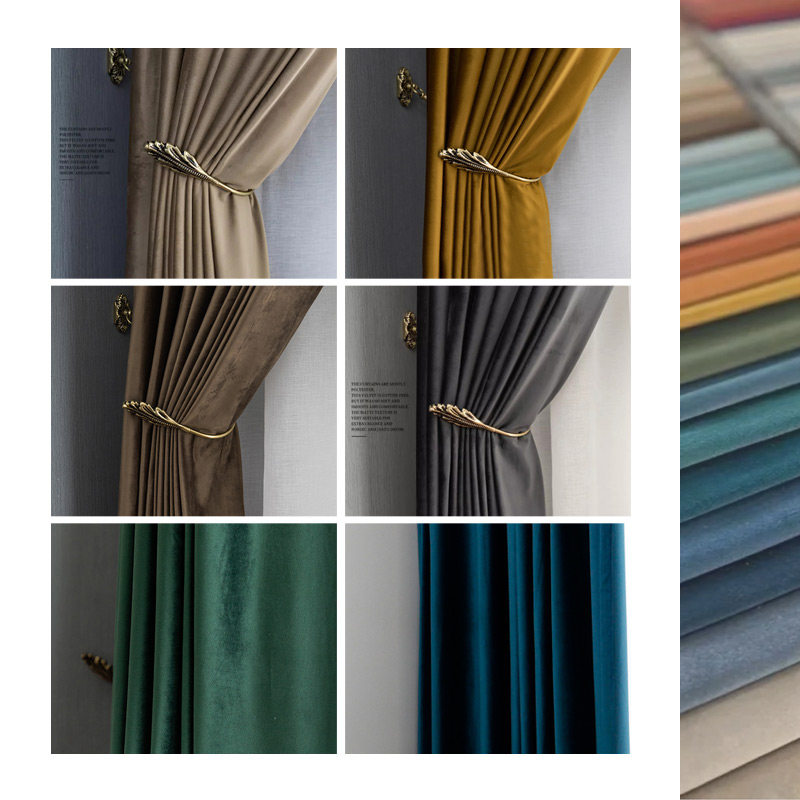 Light extravagant retro American-style living-room bedroom custom pure color shading velvet fabric curtains heaven goose down floor window-Taobao