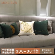 American light luxury style embroidery pillow Golden Leopard Jinchan with retro green velvet model room sofa pillow