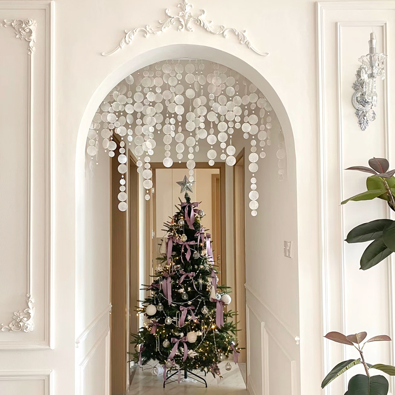 Natural Shell Door Curtain Crystal Bead Curtain Entrance Living Room Partition Curtain No-Drill Atmosphere Pearl Hanging Curtain ins