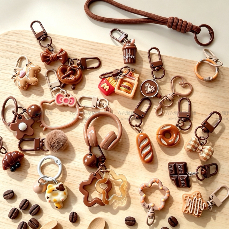 Brown Coffee-Colored Beaded Keychain DIY Accessories Black Backpack Pendant Student Handmade LAOSHU Gift Keyring