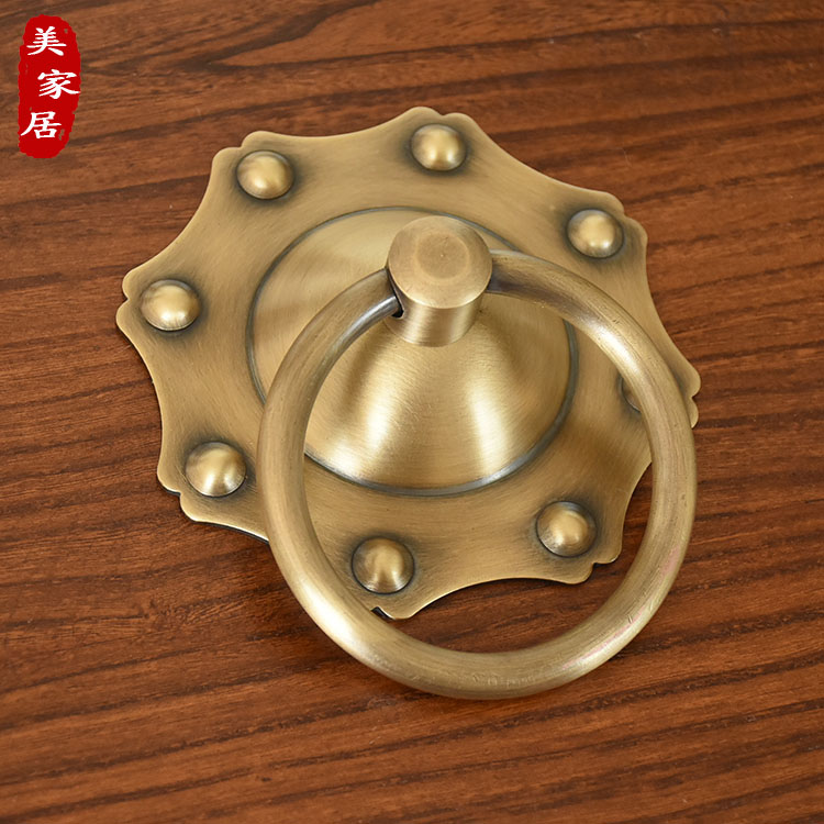 Antique copper door handle solid wood door ring handle retro door cymbal all-copper pull ring courtyard pure copper accessories
