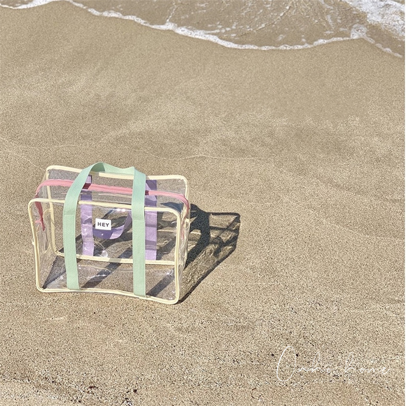 Korea ins beach bag transparent large-capacity storage bag travel tote bag waterproof cute holiday jelly bag