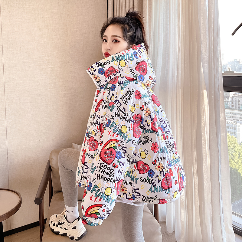 Women's down Cotton Jacket 2025 New Winter Printed Cotton Coat Loose Puffer Jacket Thickened Student Outerwear for Women