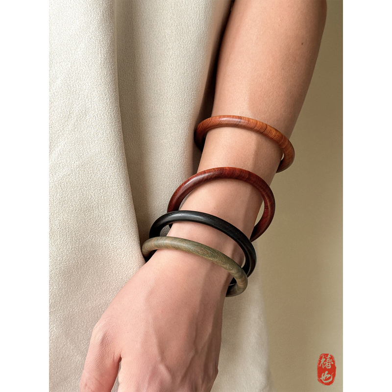 Natural Sandalwood Bracelet, Green Sandalwood Chinese-Style Cultural Ornament, Solid Wooden Round Bracelet, Unisex Jewelry Gift