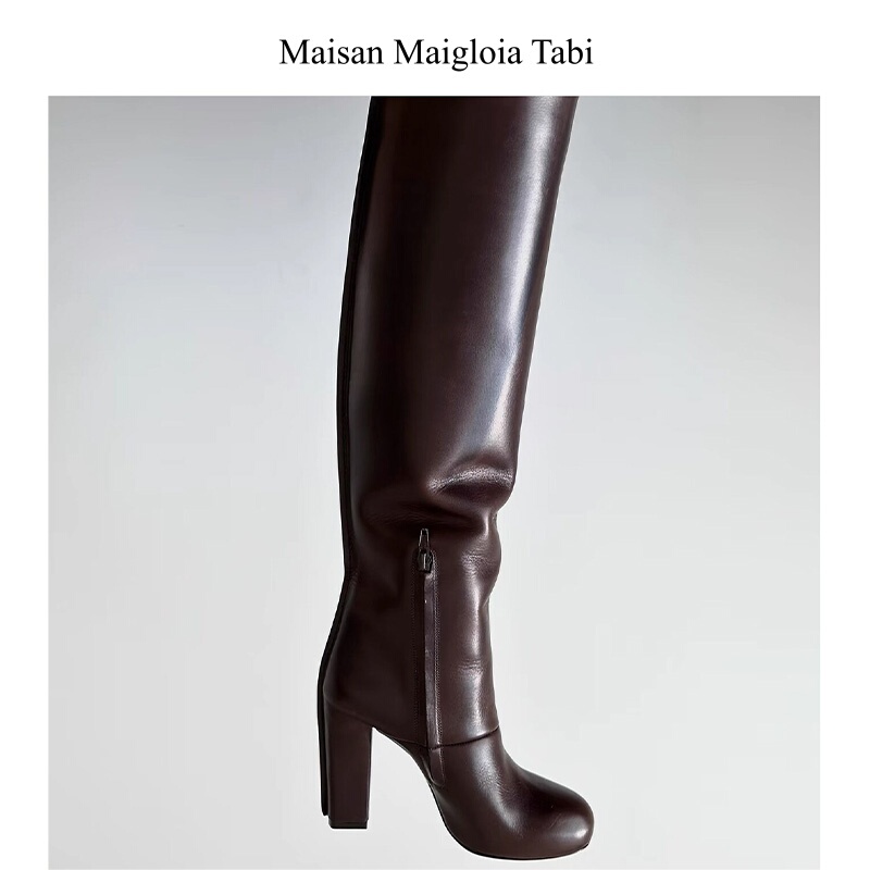 Maisan Maigloia Tabi Women's Long Boots Brown Boots Chunky Heel High Boots High Heel Knee-High Boots