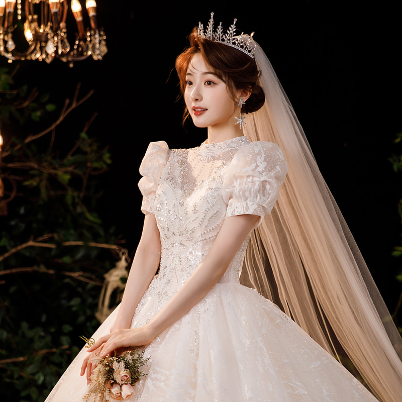 Light Wedding Dress 2025 New Style Bride's Main Dress Princess Puff Sleeves High-End Palace Style Trailing Vintage Wedding Dress 2022