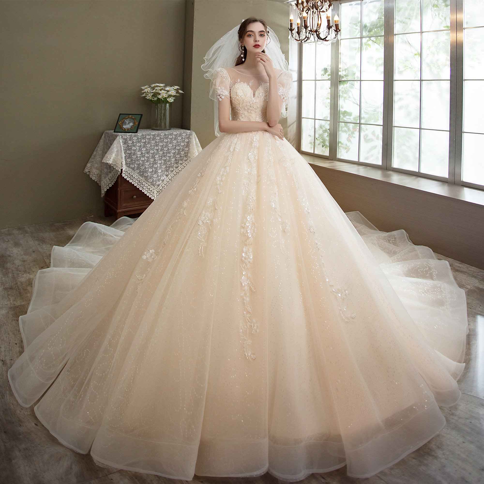 Starry Sky Wedding Dress 2020 New Temperament Trailing Sensei Super Fairy Dream Bridal Small High-end Luxury out of the door