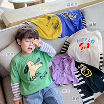 Korean childrens clothing boys T-shirt long sleeve jacket autumn baby fake two coat cartoon foreign Spring Autumn