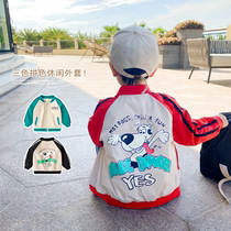 Korean childrens clothing baby boy coat spring and autumn Korean childrens coat cartoon round neck small childrens coat autumn