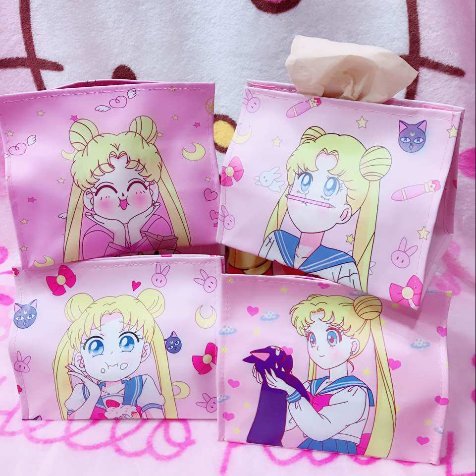 Girl Heart Screening Room PU Leather Cute Cartoon Desktop Tissue Set Household Tray Box Beautiful Girl Tissue Box