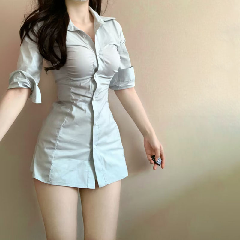 Elegant and Stylish Pleated Sexy Shirt Dress for Women with Unique Design, Waist-Cinching Mid-Length Shirt Dress Elegant and Stylish Pleated Sexy Shirt Dress for Women with Unique Design, Waist-Cinching Mid-Length Shirt Dress