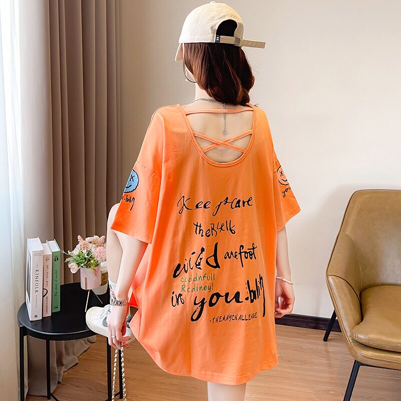 Pregnancy Woman Dress Summer Clothing Blouse 2022 New Summer Advanced Sensation Han Prints the personality going out for a long version of the T-shirt