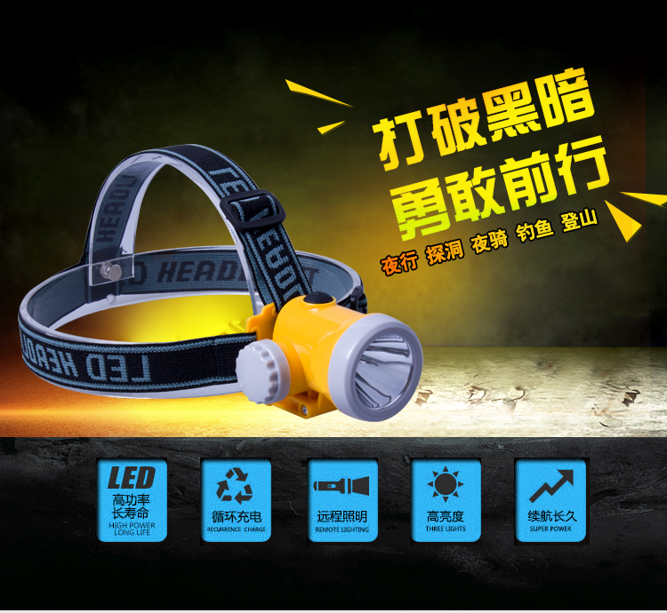 Jin Laite pin lithium đầu đèn sạc siêu sáng câu cá đêm dài LED đầu gắn bắt ánh sáng ngoài trời đèn pin 3 đầu