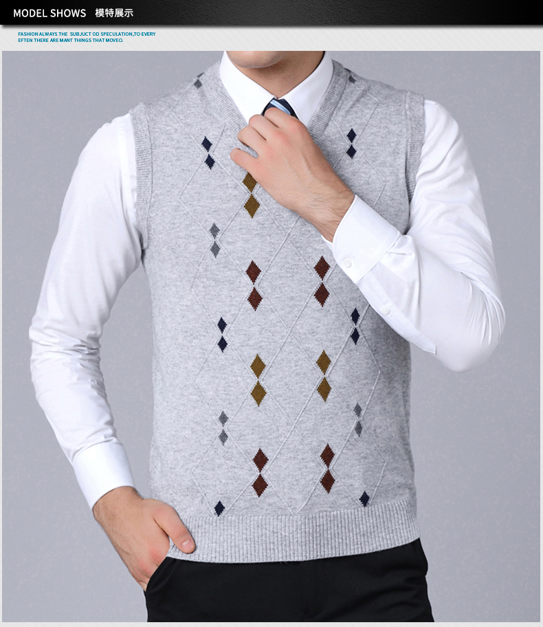 Áo vest nam cổ ấm áp áo len cổ chữ V mùa thu và mùa đông cha mặc áo len len trung niên áo khoác len mỏng