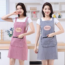 Household pure cotton apron kitchen breathable suspenders cotton work clothes adult womens fashion Korean version anti-fouling cleaning housework