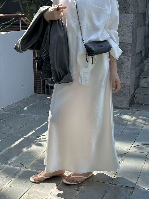 Hl+ Helianjia Pearlescent Acetate Satin Skirt Spring/Summer New Chinese Style Versatile Elegant Fishtail Skirt A-Line Long Skirt