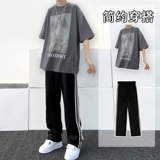 Летняя ретро футболка с коротким рукавом, комплект, оверсайз, в американском стиле