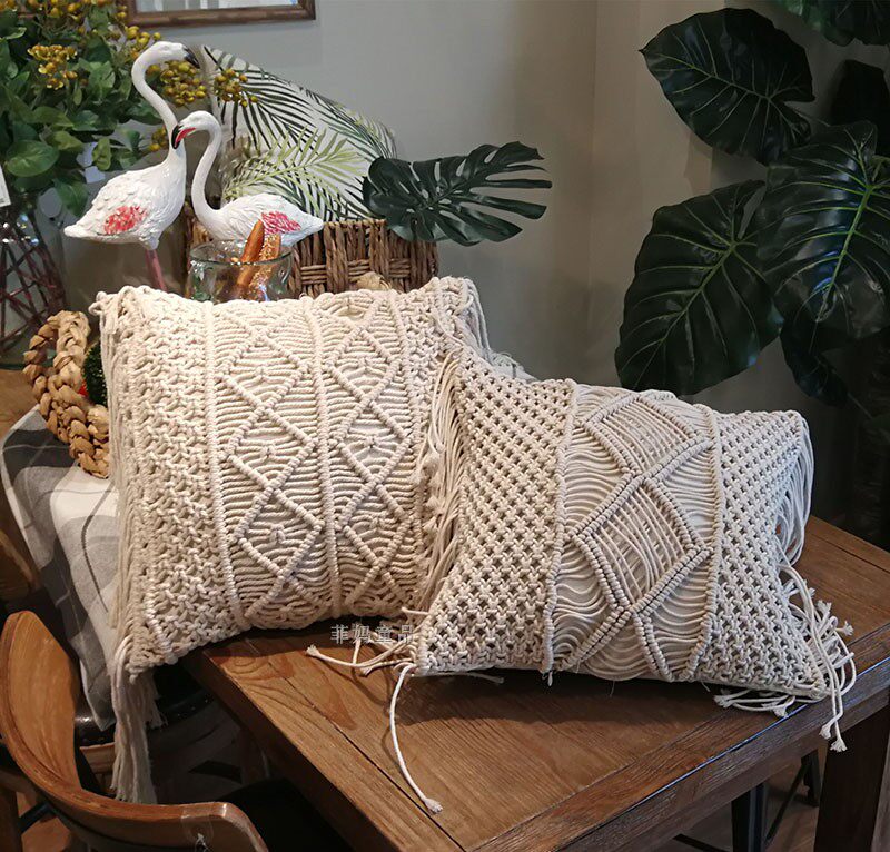 ins bohemian style pillow export sofa pillow pillow waist cushion cotton thread cotton rope hand-woven pillow