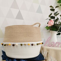 ins outlet quality containing basket children room decorated jute cotton thread containing barrel fluo ball decoration collapsible