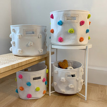 ins new color wool ball thickened canvas containing barrel folded laundry basket home clothing toy contained