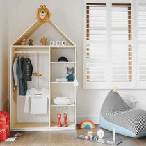 ins custom Nordic all solid wood childrens wardrobe house shape floor hanger storage rack childrens room coat rack