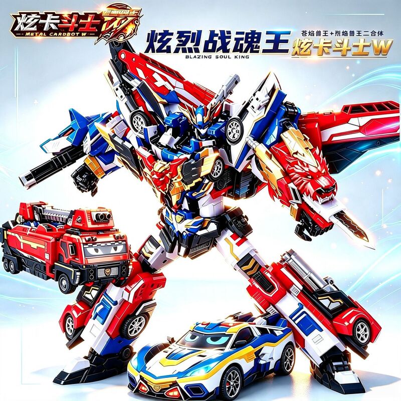 Dazzling Card Fighter W Wild Beast King Blue Wolf Fierce Lion Fire Truck Robot Dazzling Fierce Battle Spirit King Transforming Toy Season 4