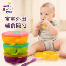 mdb Childrens grid rice bowl Drop-proof and anti-scalding baby bowl spoon set Baby learn to eat Home out of the portable bowl