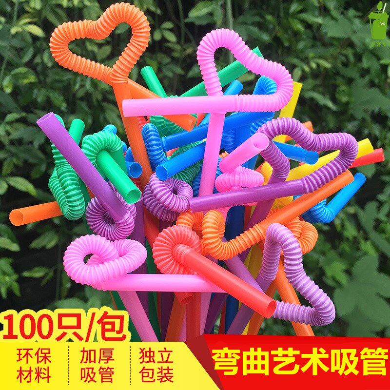 Bendable art straw Plastic stretch Disposable Transparent juice beverage food grade straw Color handmade