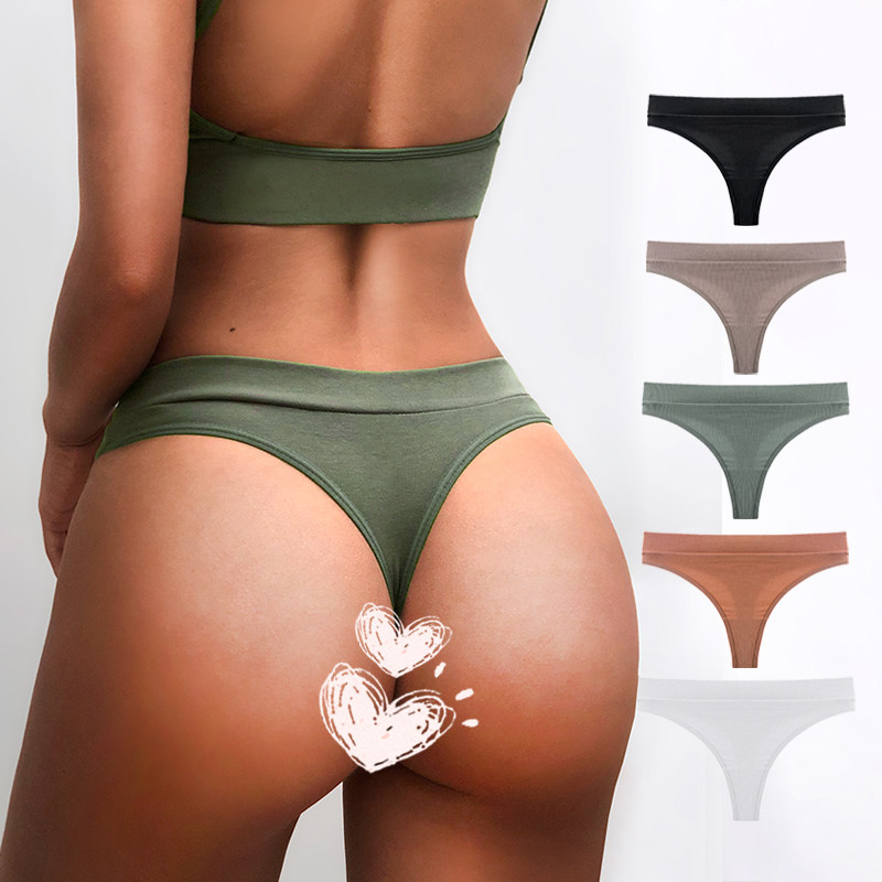 Women's pure cotton briefs women's middle and low waist fitness T-back invisible T pants women's comfortable sports thong women
