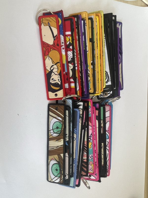 Cartoon Anime Double-Sided Embroidered Woven Label Keychain Trendy Pendant Fabric Embroidery Key Strap Portable Small Accessory