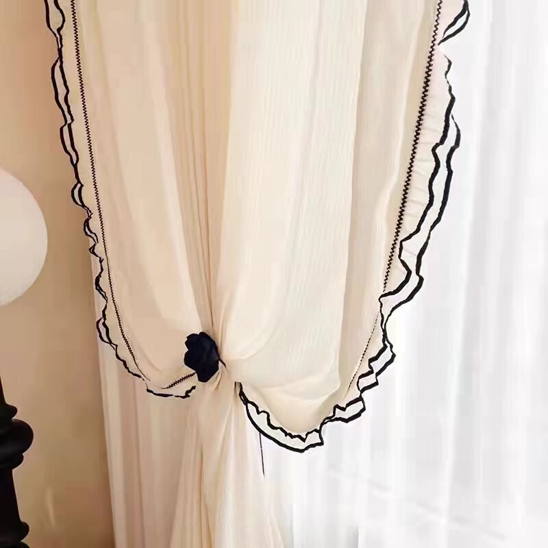 Aowei Lace Small Fragrant Style Woven Double-Layer Ruffle French Lace Curtain Accessories