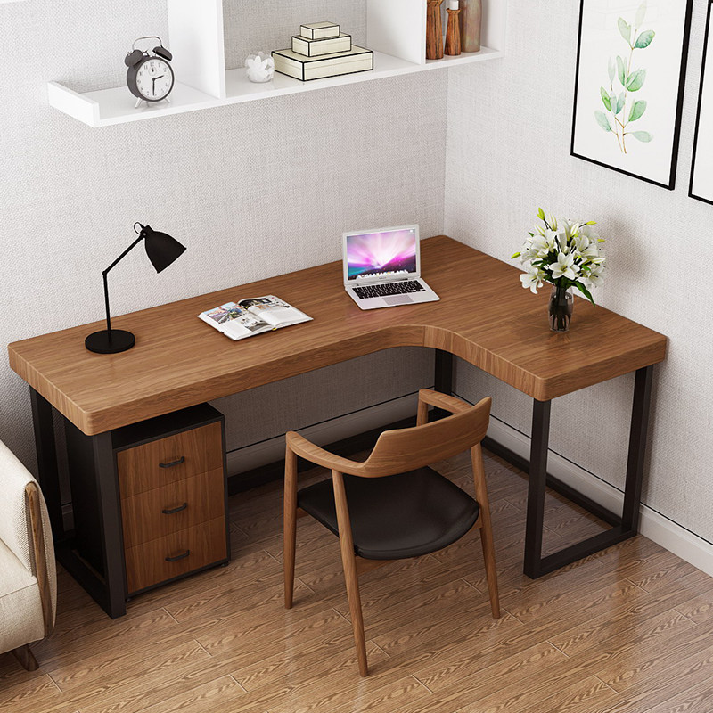 Solid wood corner desk corner desk corner table l-shaped desk iron desktop computer desk desk corner