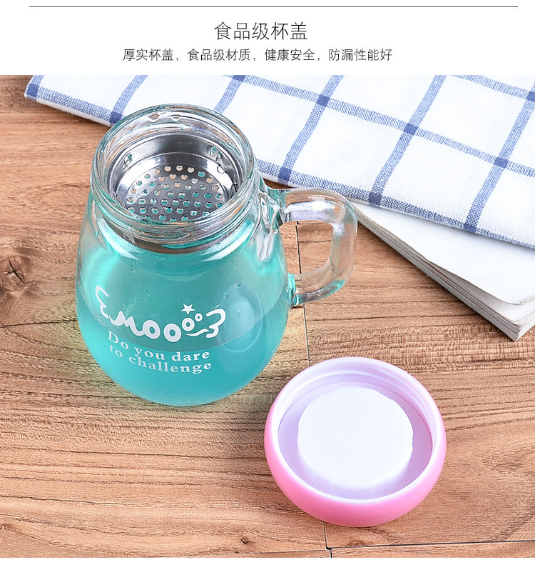 Thủy tinh chịu nhiệt xách tay tea cup creative belt xử lý văn phòng cup với nắp với lọc trà